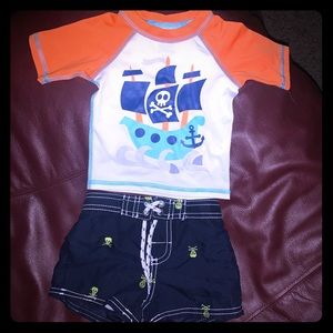 NWOT 3M Baby Boy Pirate Swimauit Rash Guard Trunks